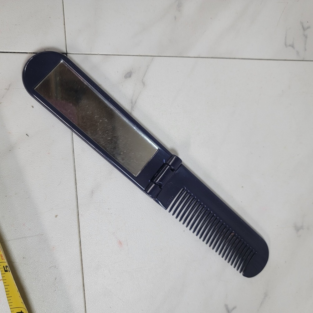 Vintage Estee Lauder Hair Comb Navy Flip Plastic Wide Tooth Purse Travel Comb